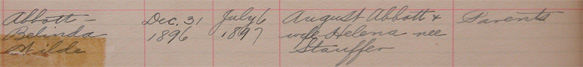 Belinda Wilde Abbott Baptism Record, Detail