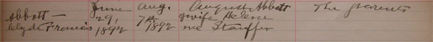 Clyde Francis Abbott Baptism Record, Detail