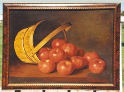 Oil Painting of apples spilling from basket