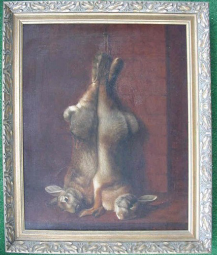 Stillife oil painting of cottontail rabbits