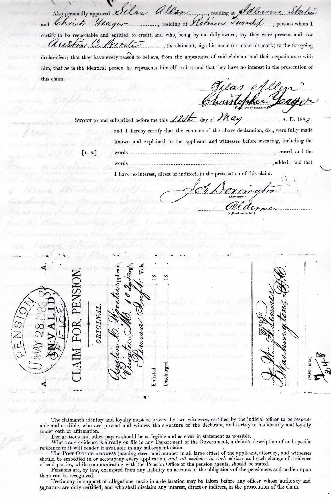 Wooster Application For Invalid Pension Abbott LaValle Family History